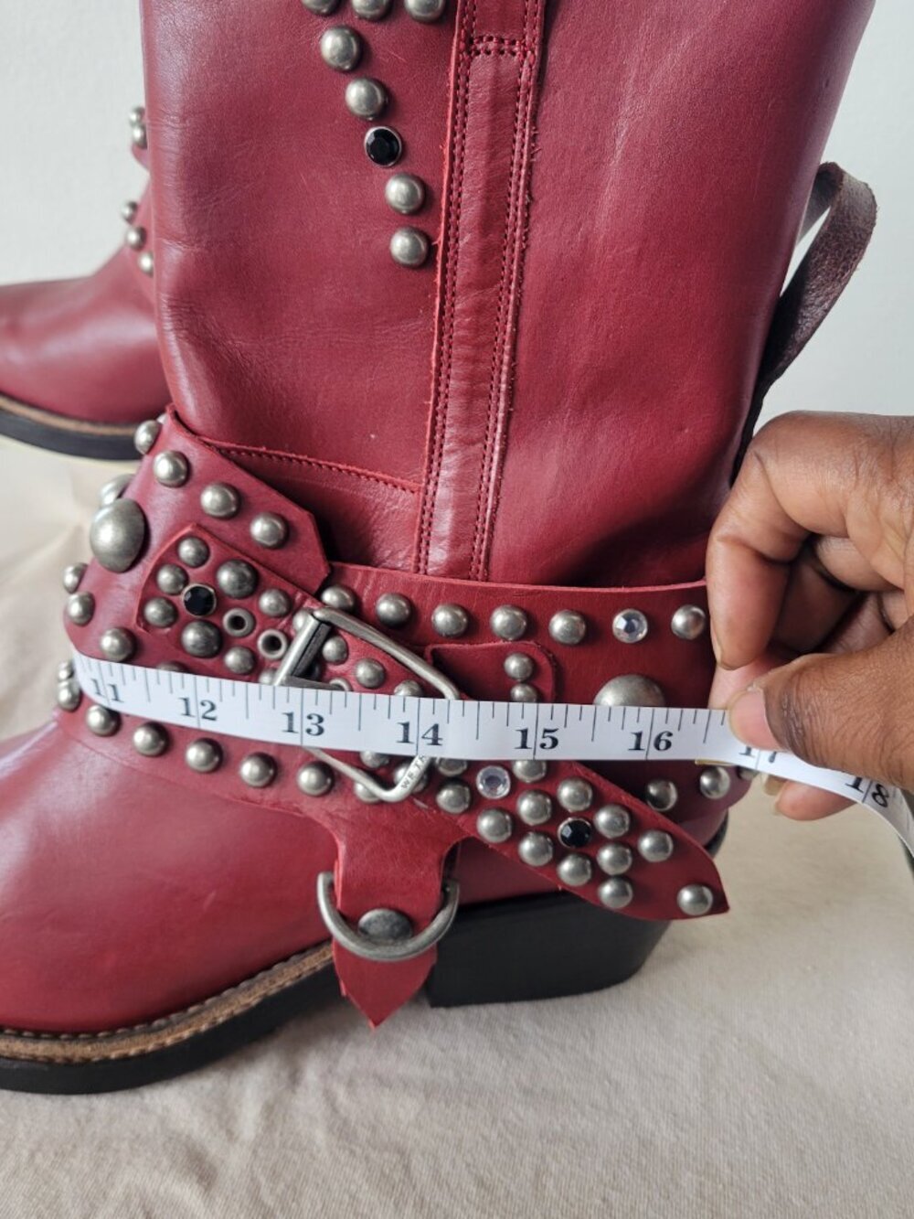 Free People We The Free Axel Studded Harness Leather Boots Red Size 9 NWOB - Picture 10 of 15